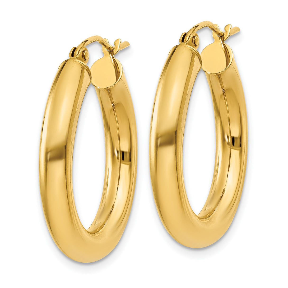 10k Yellow Gold Hoop Earrings, Classic Round Polished Tube with Hinged Clasp, Lightweight Style
