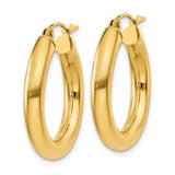10k Yellow Gold Hoop Earrings, Classic Round Polished Tube with Hinged Clasp, Lightweight Style