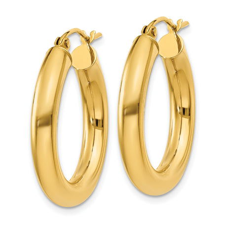 10k Yellow Gold Hoop Earrings, Classic Round Polished Tube with Hinged Clasp, Lightweight Style