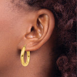10k Yellow Gold Hoop Earrings, Classic Round Polished Tube with Hinged Clasp, Lightweight Style