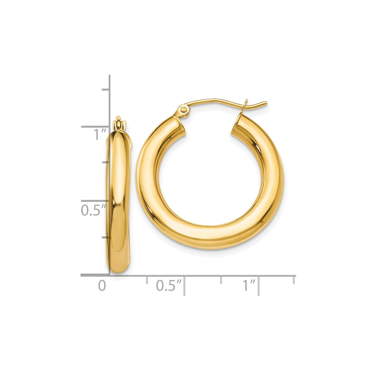 10k Yellow Gold Hoop Earrings, High-Polish Lightweight Tube Design for Women