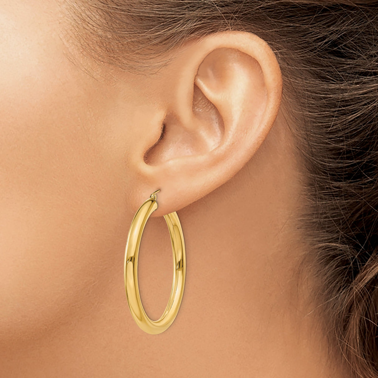 10k Yellow Gold Hoop Earrings, Classic Round Tube with Smooth Finish and Latch Back Closure