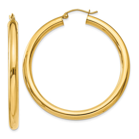 10k Yellow Gold Hoop Earrings, Classic Round Tube with Smooth Finish and Latch Back Closure