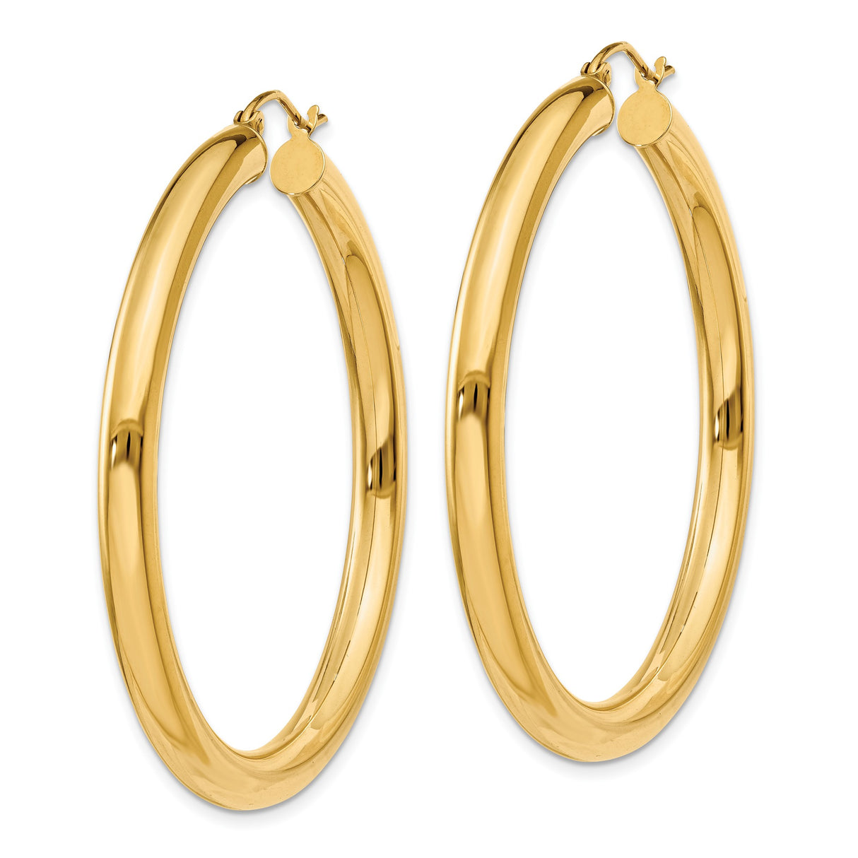 10k Yellow Gold Hoop Earrings, Large Round Polished Tube Style, Lightweight Classic Design for Women