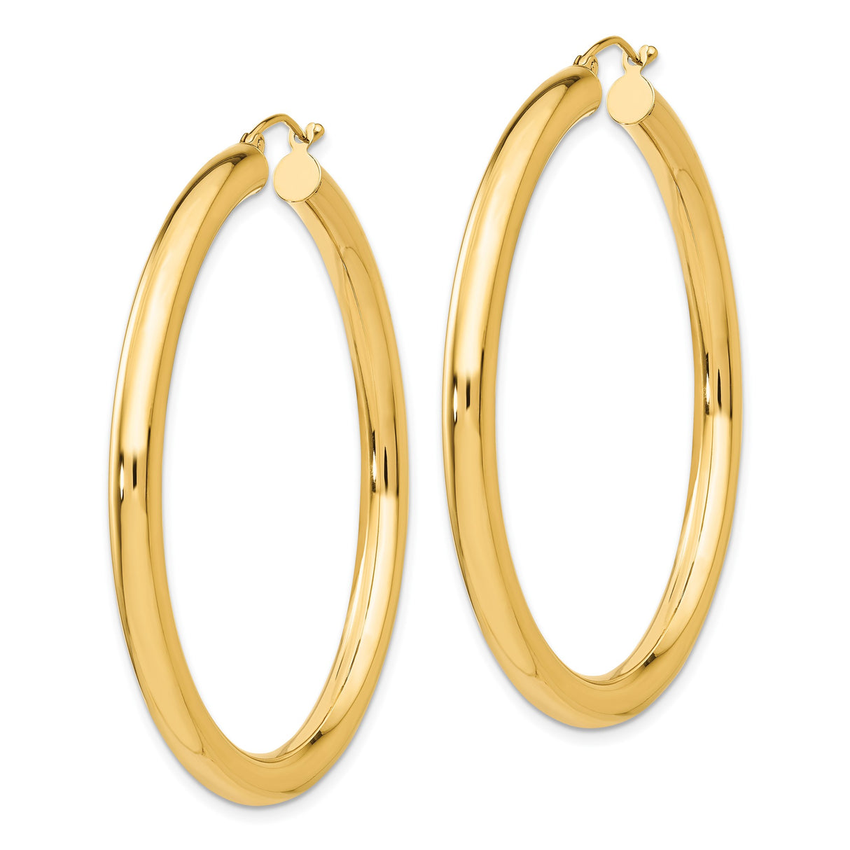 10k Yellow Gold Hoop Earrings, Polished Medium Round Hoops with Latch Closure