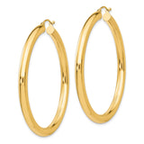 10k Yellow Gold Hoop Earrings, Polished Medium Round Hoops with Latch Closure