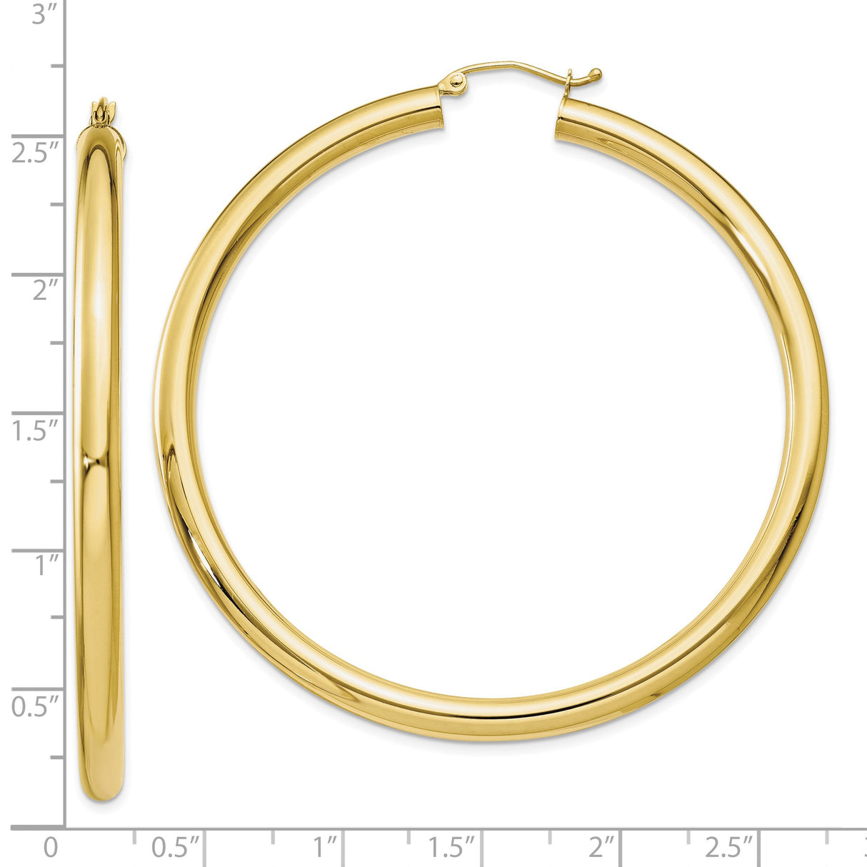10k Yellow Gold Hoop Earrings, Large Lightweight Tube Hoops with High Polish Finish