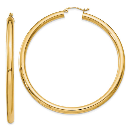 10k Yellow Gold Hoop Earrings, Large Lightweight Tube Hoops with High Polish Finish