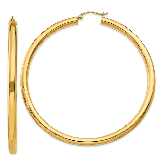 10k Yellow Gold Hoop Earrings, Large Round Smooth Polished Hoops, Lightweight Minimalist Design