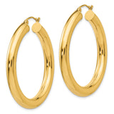 10k Yellow Gold Hoop Earrings, Classic Round Tube Design, High Polish Finish, Lightweight Style