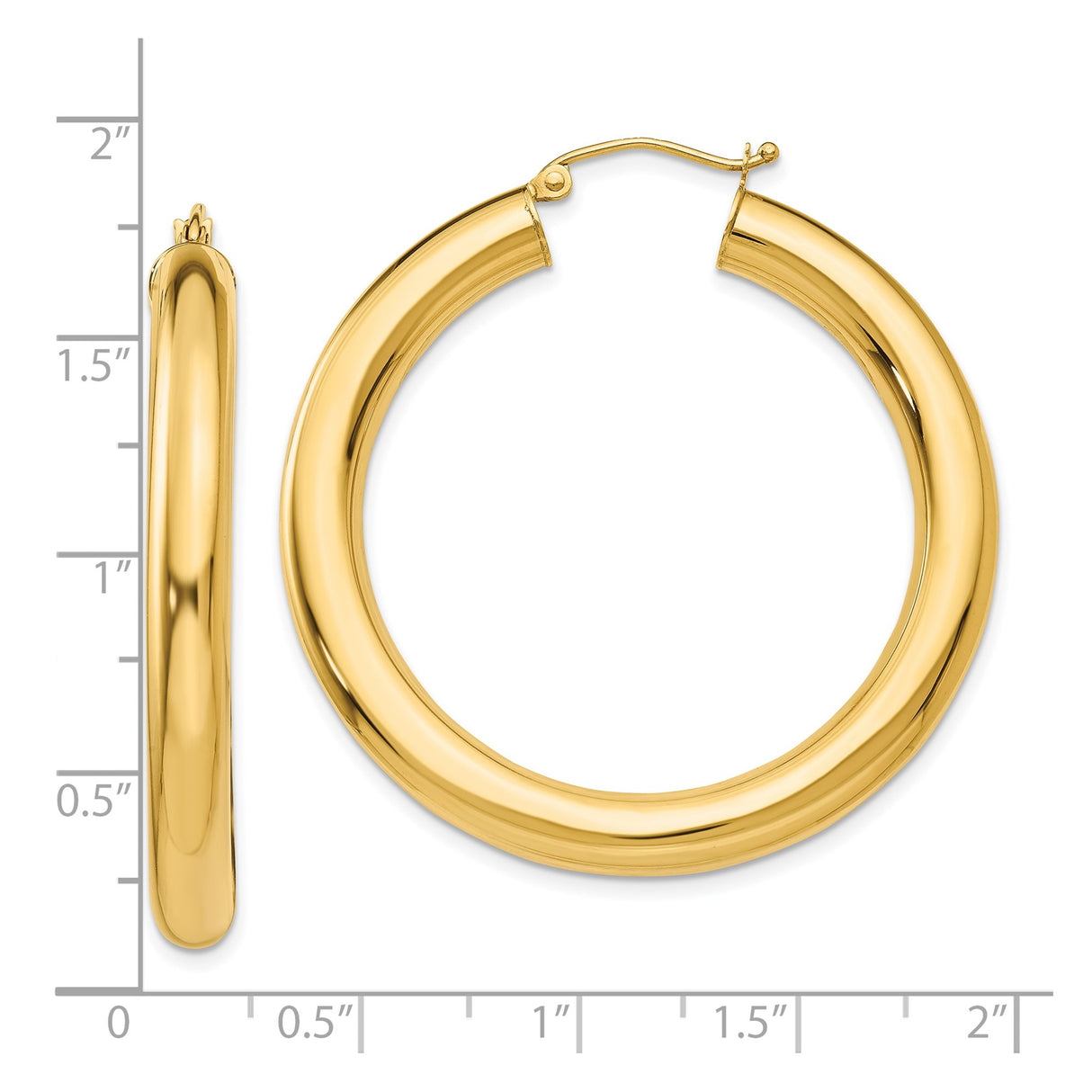 10k Yellow Gold Hoop Earrings, Classic Round Tube Design, High Polish Finish, Lightweight Style