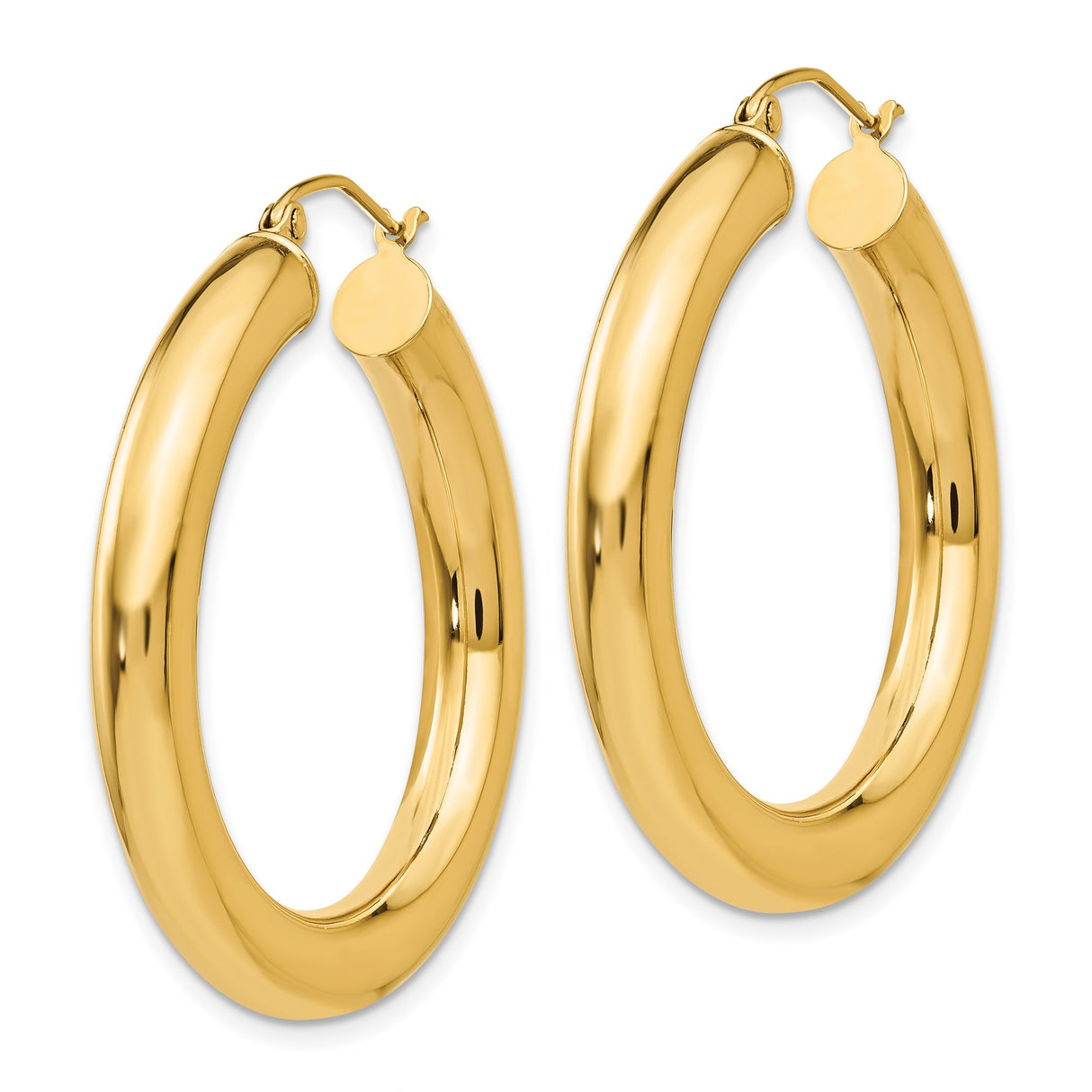 10k Yellow Gold Hoop Earrings, Classic Round Tube Style with Latch Back Closure