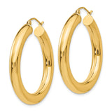 10k Yellow Gold Hoop Earrings, Classic Round Tube Style with Latch Back Closure