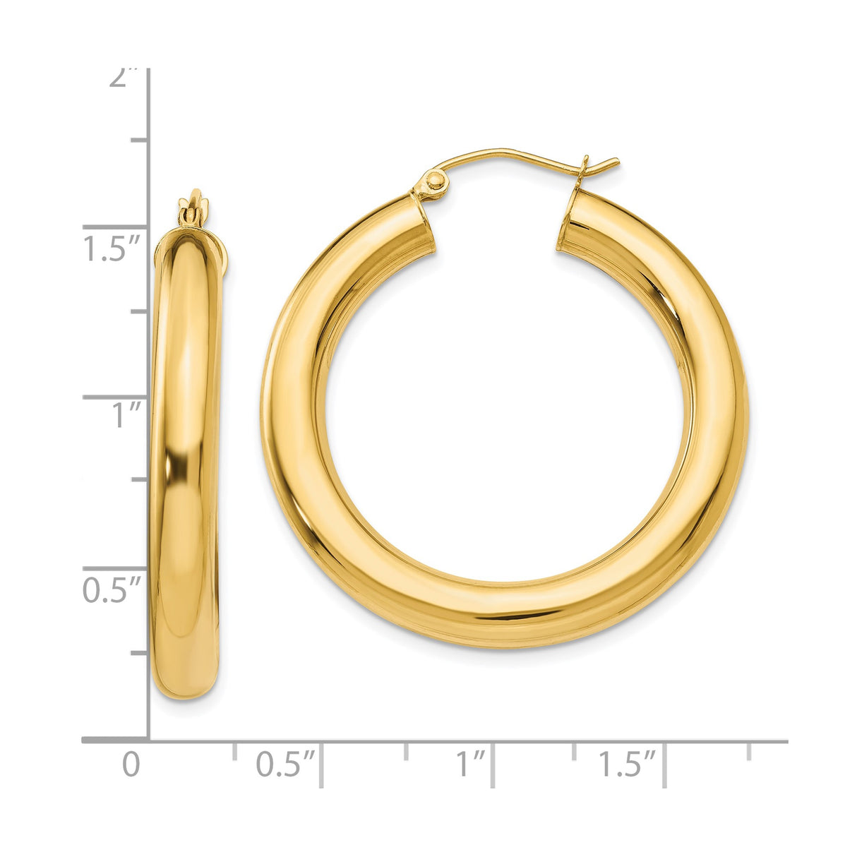 10k Yellow Gold Hoop Earrings, Medium Lightweight Round Hoops with Polished Finish