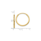 10k Yellow Gold Hoop Earrings, Classic Round Tube Design, Smooth Polished Finish, Lightweight Style