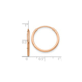 10k Rose Gold Hoop Earrings, Lightweight Endless Tube Design with Polished Finish