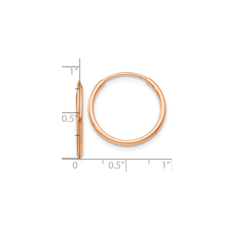 10k Rose Gold Hoop Earrings, Lightweight Endless Tube Design with Polished Finish