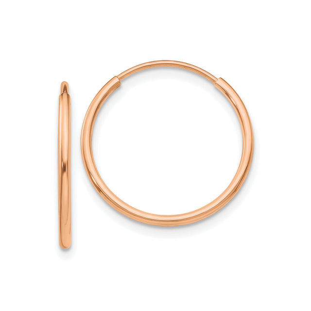 10k Rose Gold Hoop Earrings, Classic Round Polished Design, Lightweight Minimalist Style