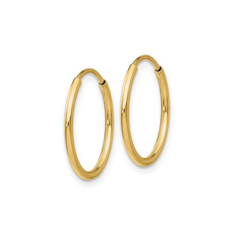 10k Yellow Gold Hoop Earrings, Medium Polished Endless Tube Design for Women
