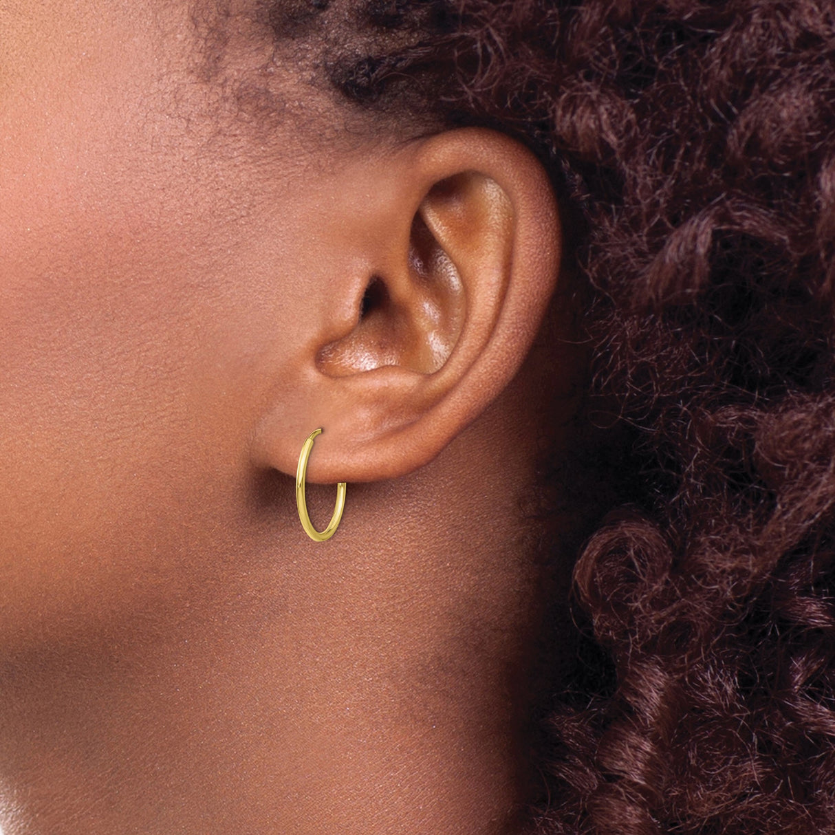 10k Yellow Gold Hoop Earrings, Medium Polished Endless Tube Design for Women