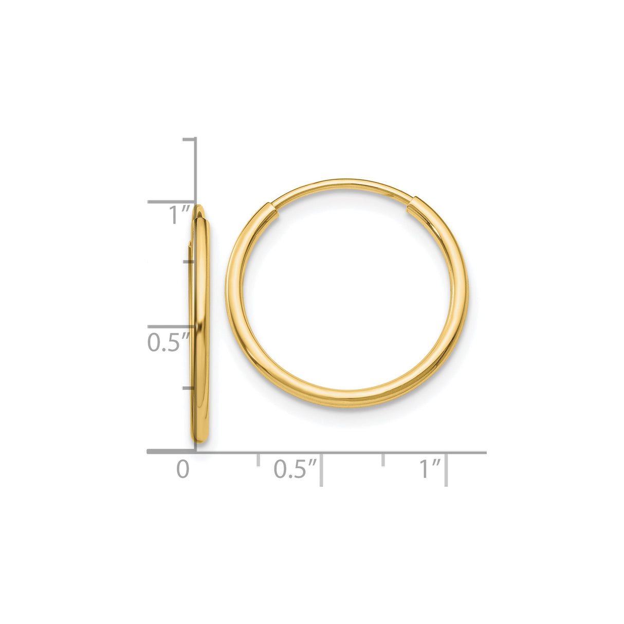 10k Yellow Gold Hoop Earrings, Medium Polished Endless Tube Design for Women