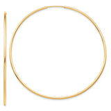 10k Yellow Gold Hoop Earrings, Thin Round Tube Design with High Polish Finish, Large Endless Style