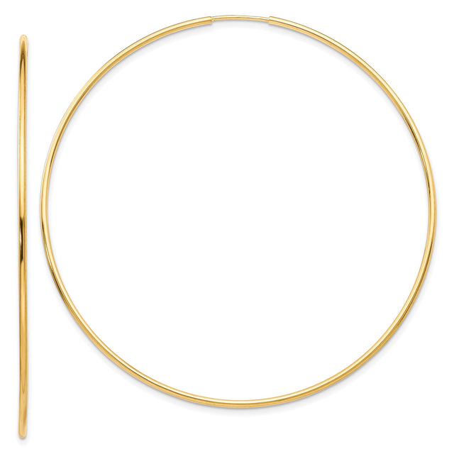 10k Yellow Gold Hoop Earrings, Large Lightweight Endless Design, High Polish Finish