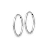 10k White Gold Hoop Earrings, Minimalist Round Tube Design, Lightweight Classic Style