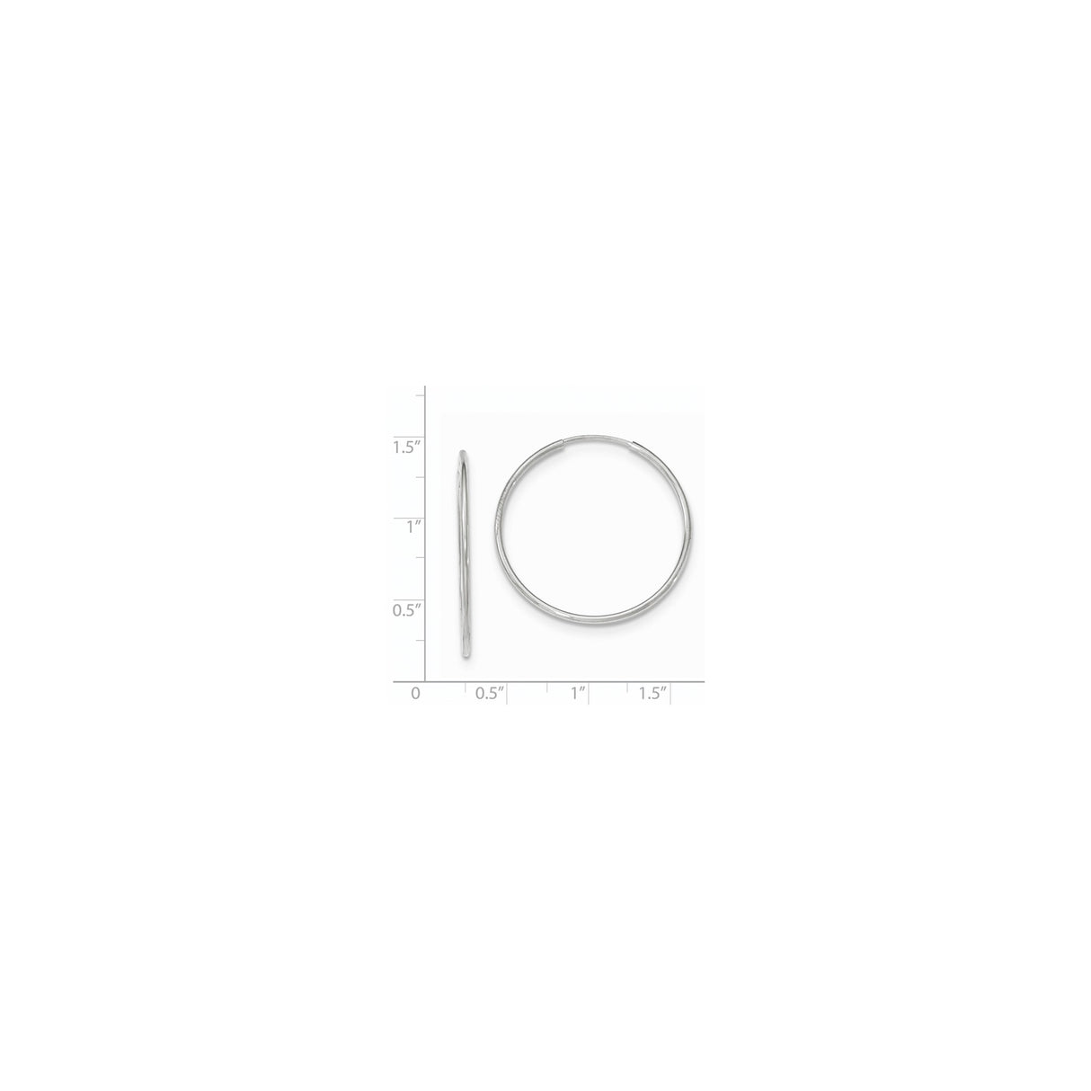 10k White Gold Hoop Earrings, Polished Finish, Classic Endless Round, Lightweight Minimalist Style