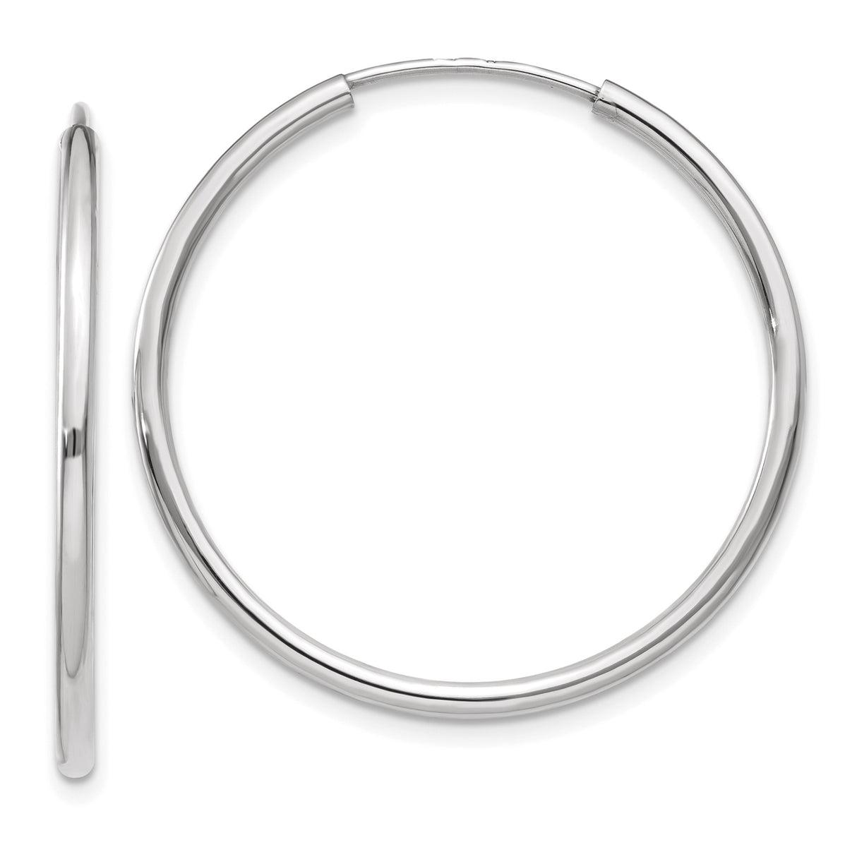 10k White Gold Hoop Earrings, Polished Finish, Classic Endless Round, Lightweight Minimalist Style