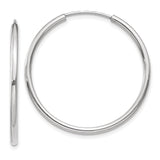 10k White Gold Hoop Earrings, Polished Finish, Classic Endless Round, Lightweight Minimalist Style