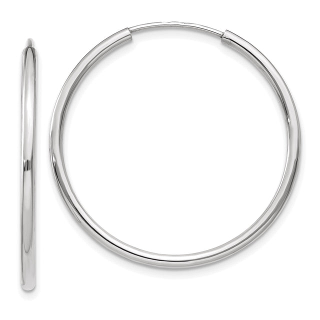 10k White Gold Hoop Earrings, Polished Finish, Classic Endless Round, Lightweight Minimalist Style