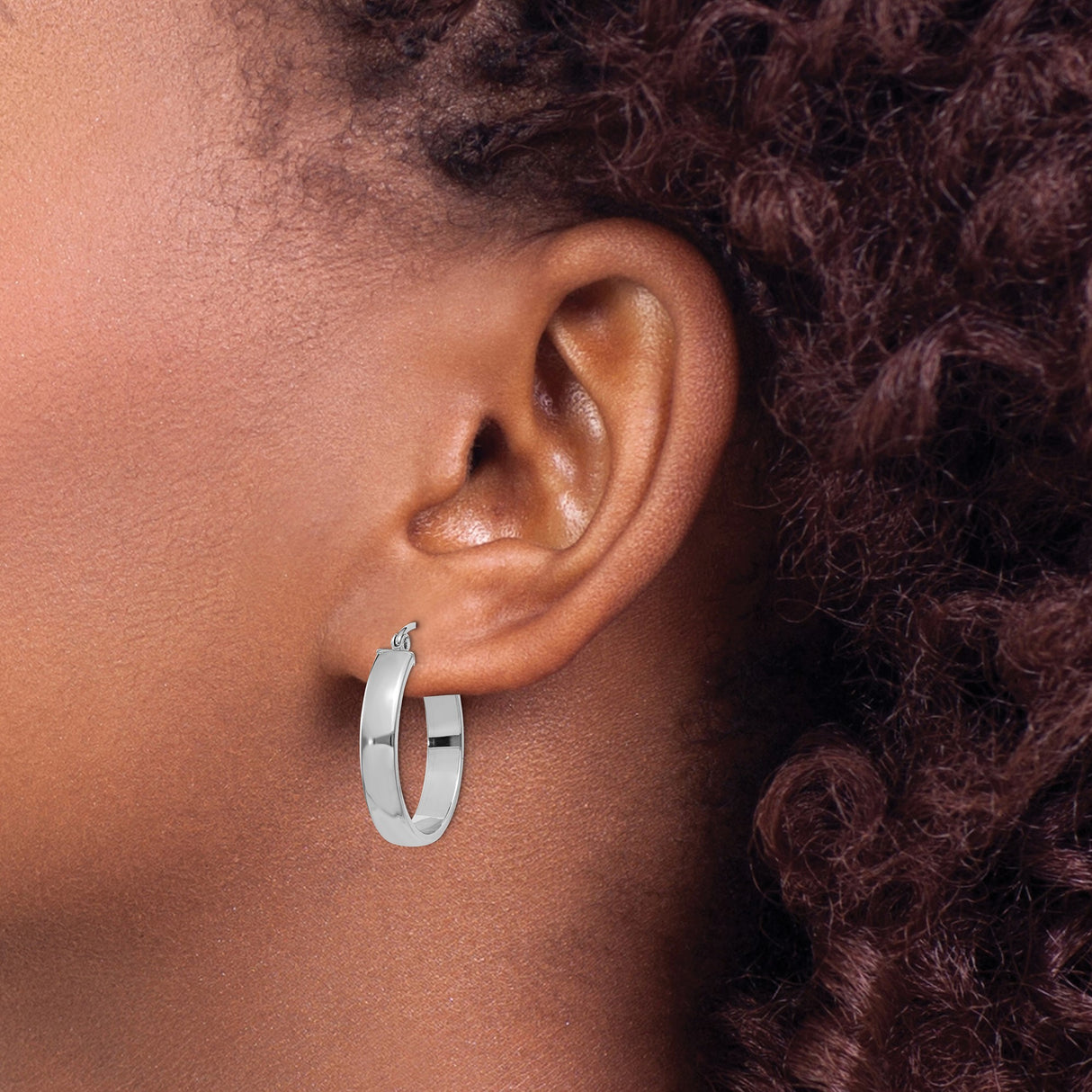 10k White Gold Hoop Earrings, Small Classic Round Design, Polished Lightweight Jewelry for Women