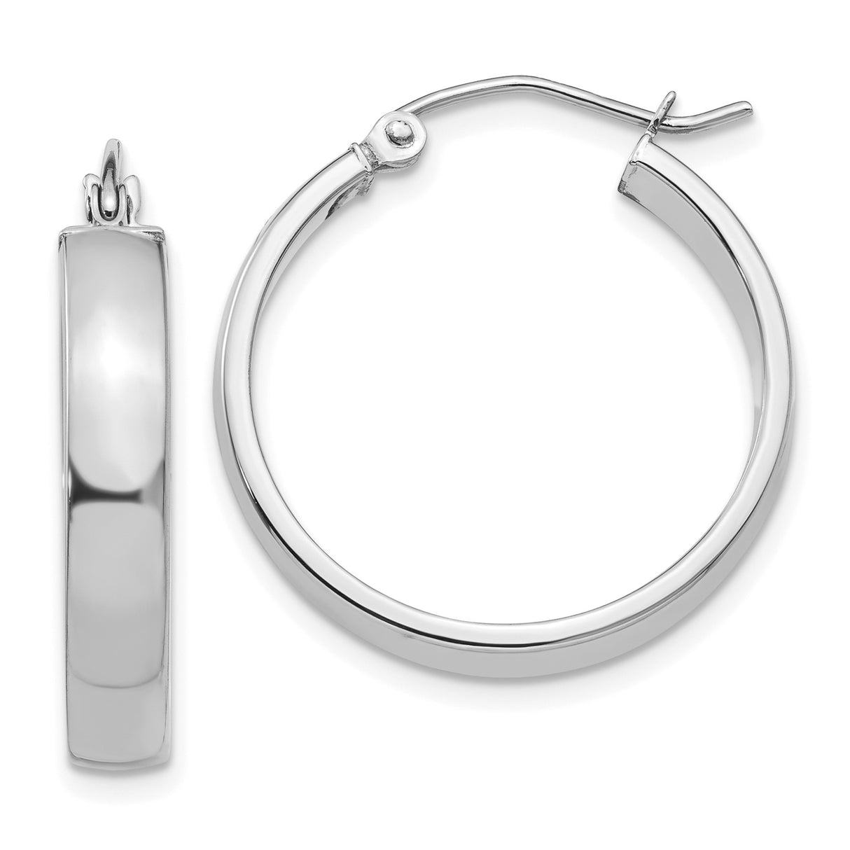 10k White Gold Hoop Earrings, Small Classic Round Design, Polished Lightweight Jewelry for Women