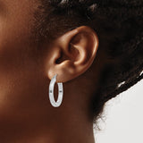 10k White Gold Hoop Earrings, Classic Round Design with High Polish Finish, Lightweight Style