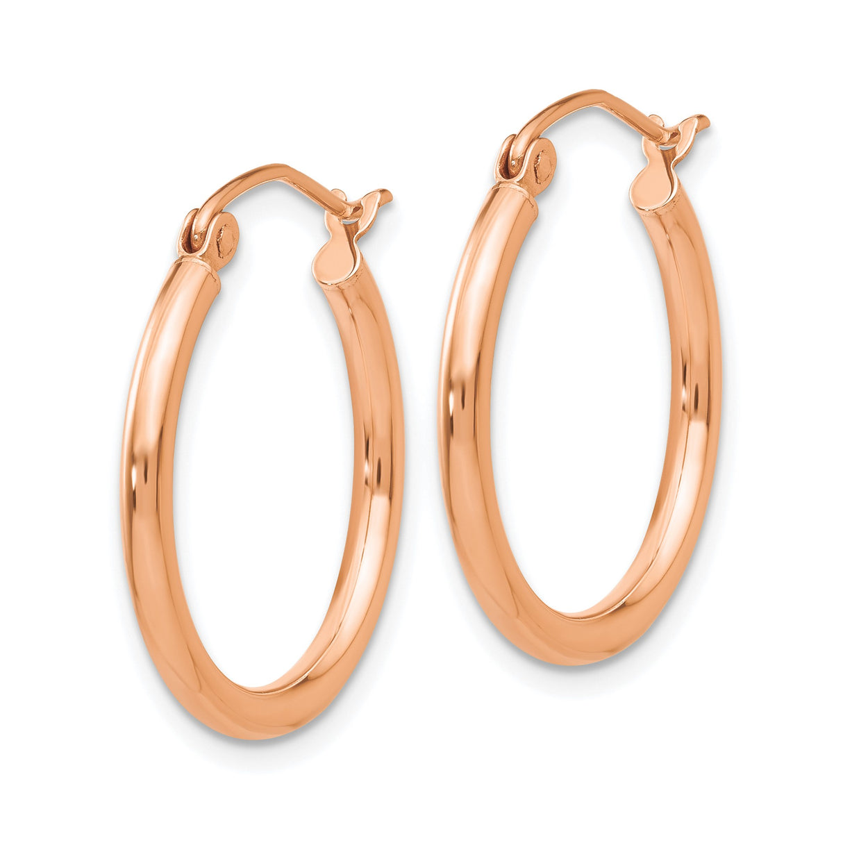 10k Rose Gold Hoop Earrings, Smooth Polished Finish, Classic Medium Size, Hinged Closure