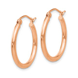 10k Rose Gold Hoop Earrings, Smooth Polished Finish, Classic Medium Size, Hinged Closure