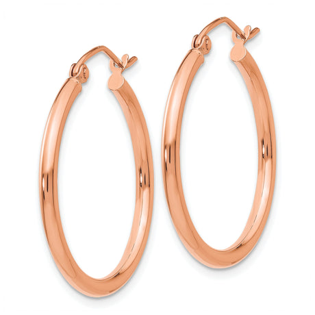 10k Rose Gold Hoop Earrings, Classic Polished Round Design, Lightweight and Minimalist Style