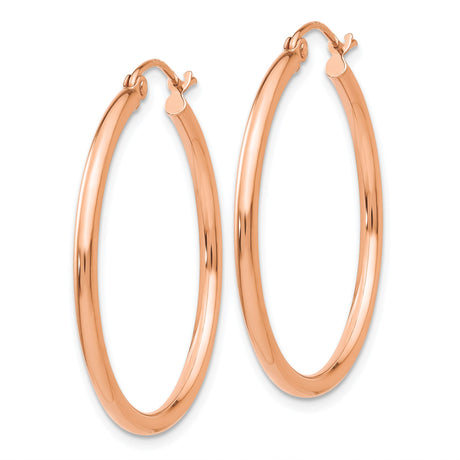 10k Rose Gold Hoop Earrings, Classic Polished Round Hoops, Lightweight Minimalist Design