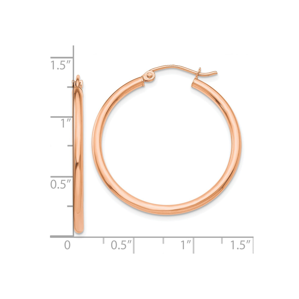 10k Rose Gold Hoop Earrings, Classic Polished Round Hoops, Lightweight Minimalist Design