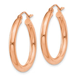 10k Rose Gold Hoop Earrings, Polished Finish, Lightweight Medium Hoops with Hinged Closure