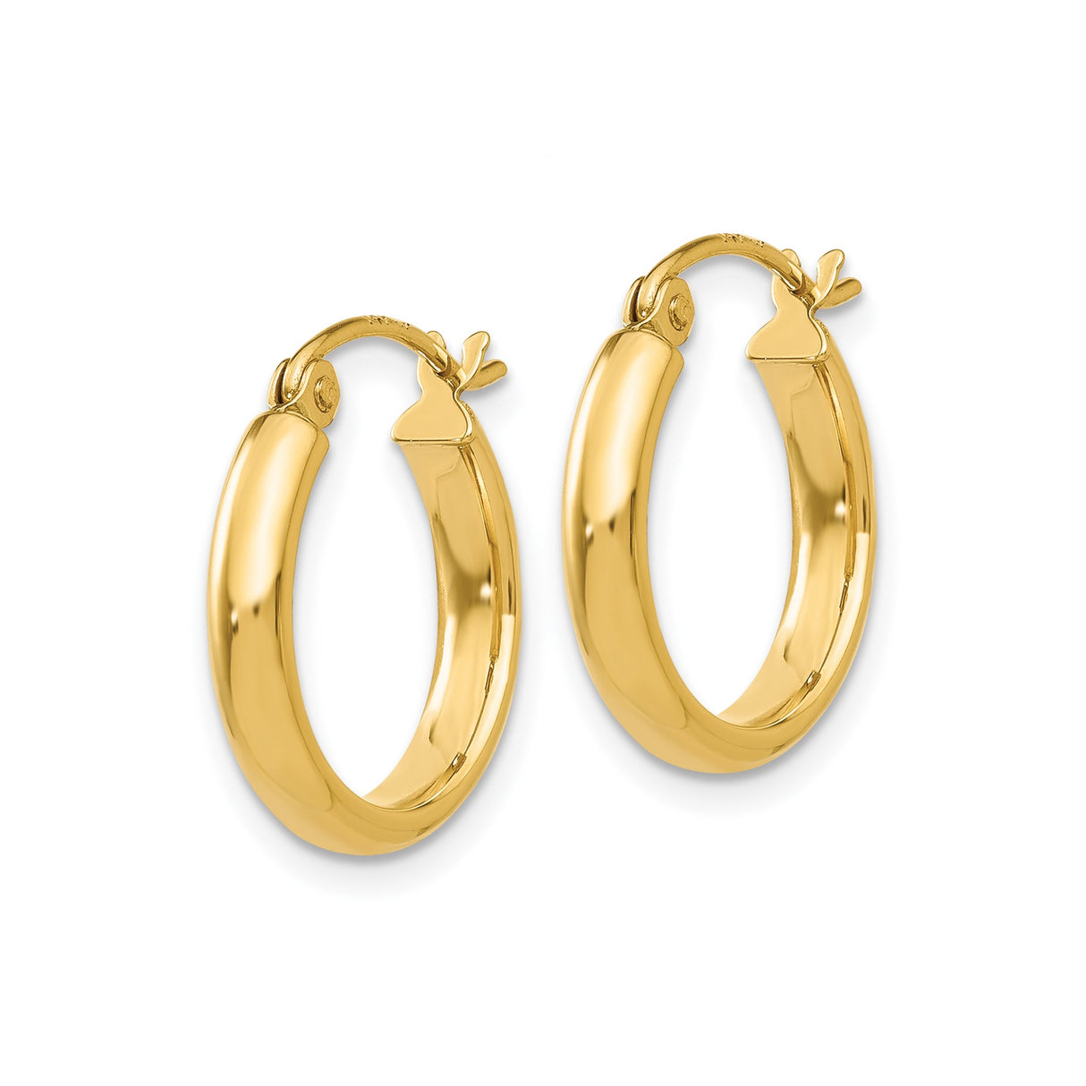 10k Yellow Gold Hoop Earrings, Polished Round Shape with Latch Back Closure, Lightweight Minimalist Style