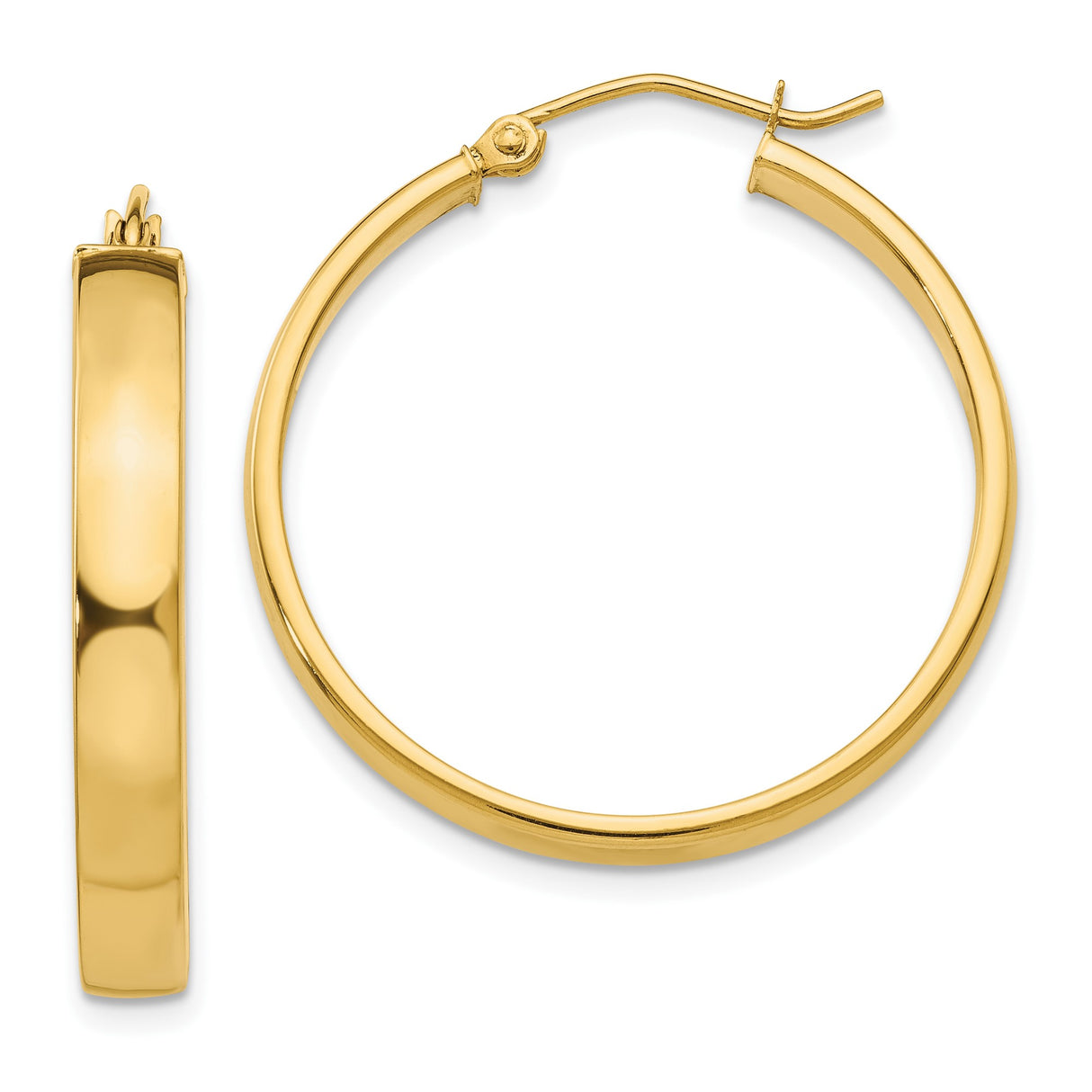 10k Yellow Gold Hoop Earrings, Polished Finish, Classic Round Hinged Design, Lightweight Style