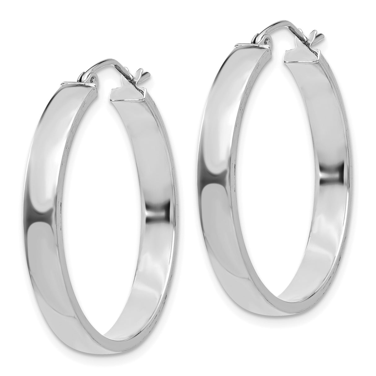10k White Gold Hoop Earrings, Smooth Finish with Secure Latch Back Closure, Classic Medium Hoops