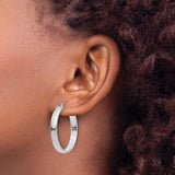 10k White Gold Hoop Earrings, Smooth Finish with Secure Latch Back Closure, Classic Medium Hoops