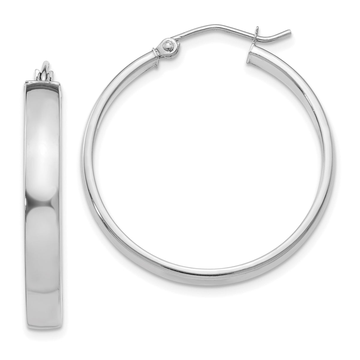10k White Gold Hoop Earrings, Smooth Finish with Secure Latch Back Closure, Classic Medium Hoops