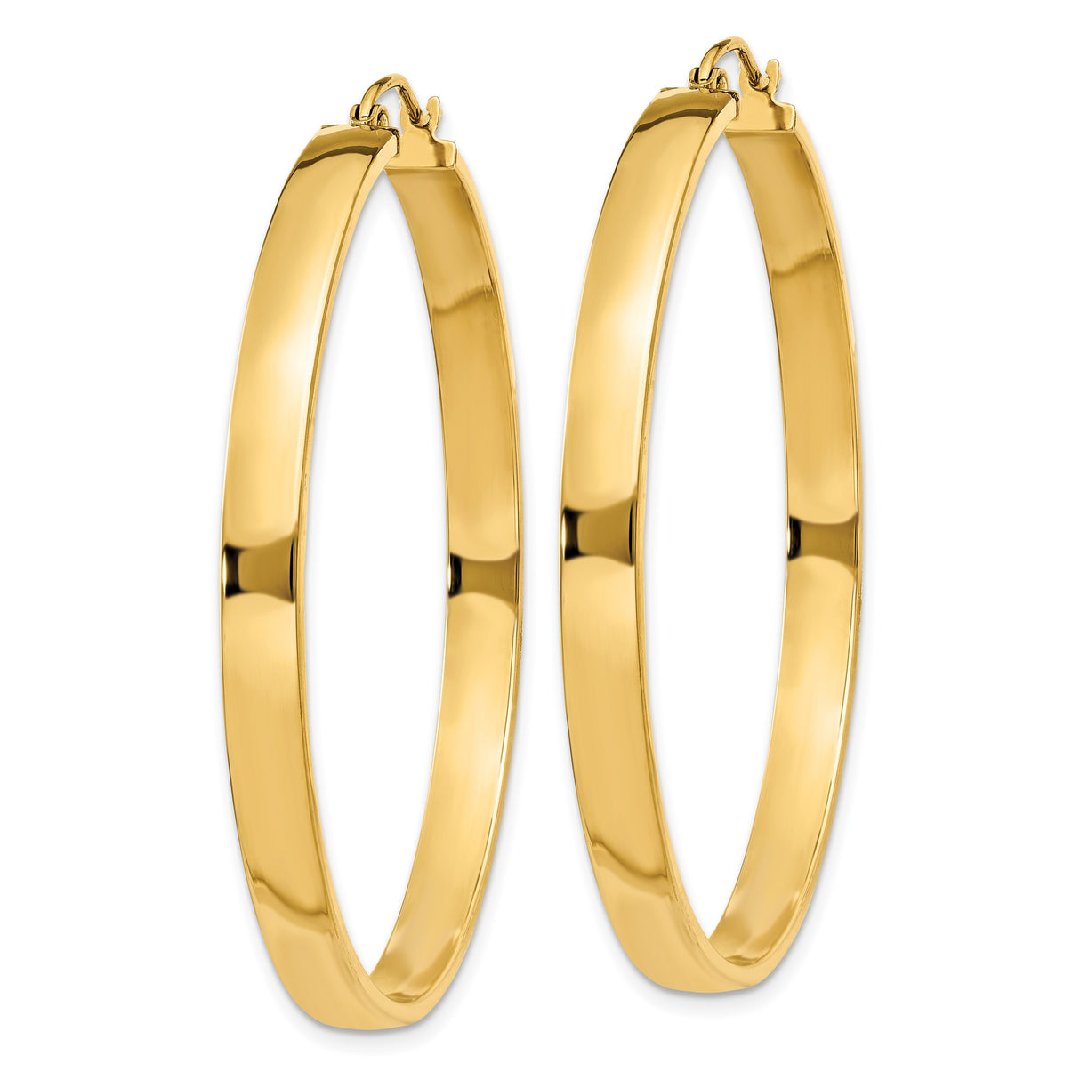 10k Yellow Gold Hoop Earrings, Large Polished Round Style, Minimalist Design for Women