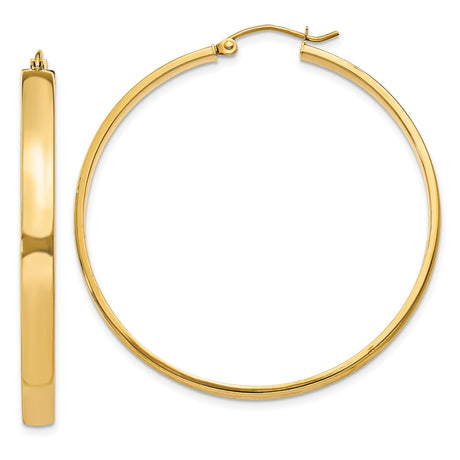 10k Yellow Gold Hoop Earrings, Large Polished Round Style, Minimalist Design for Women