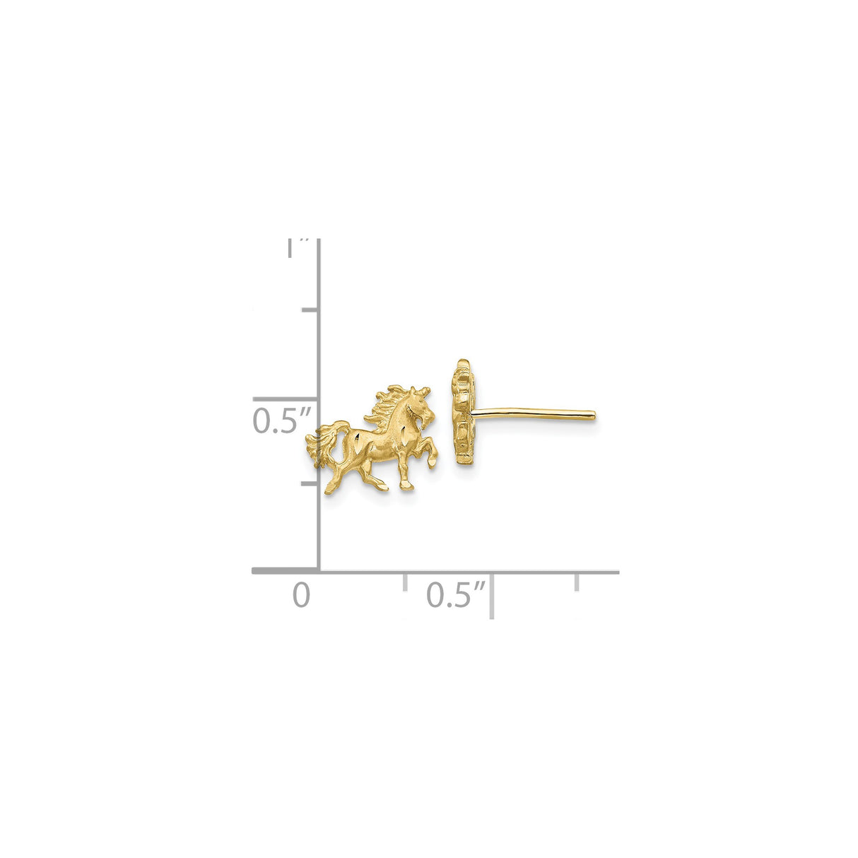 10k Yellow Gold Horse Stud Earrings, Prancing Horse Design, Equestrian Western Style