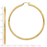 10k Yellow Gold Hoop Earrings with Textured Diamond Cut Finish, Lightweight Classic Style for Women